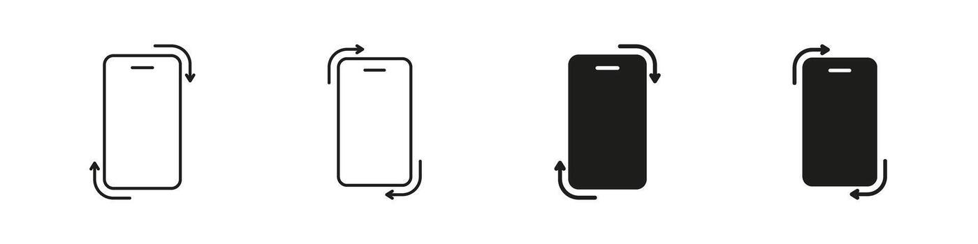 Smartphone Rotation Icon Set. Device Orientation Change And Screen Rotation Outline And Silhouette Symbol Collection. Mobile Interface Adjustment. Isolated Illustration vector