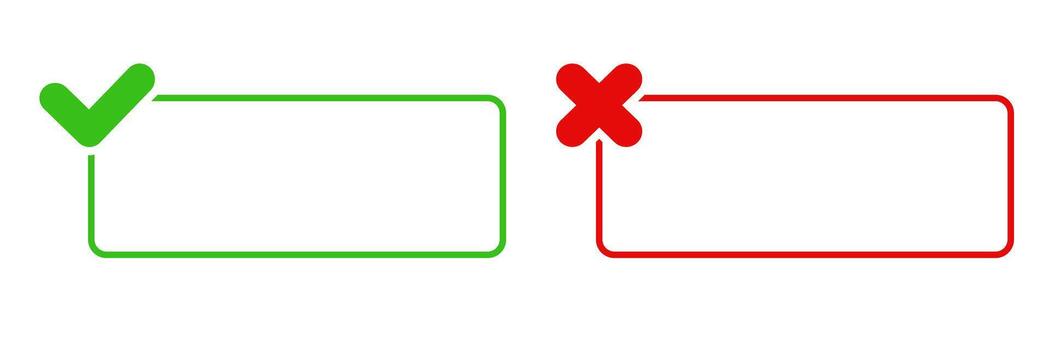 Green Check And Red Cross Solid Icon Set. Approval And Rejection Decision Making Silhouette Symbol Collection. User Interface, Feedback and Validation Elements. Isolated Illustration vector