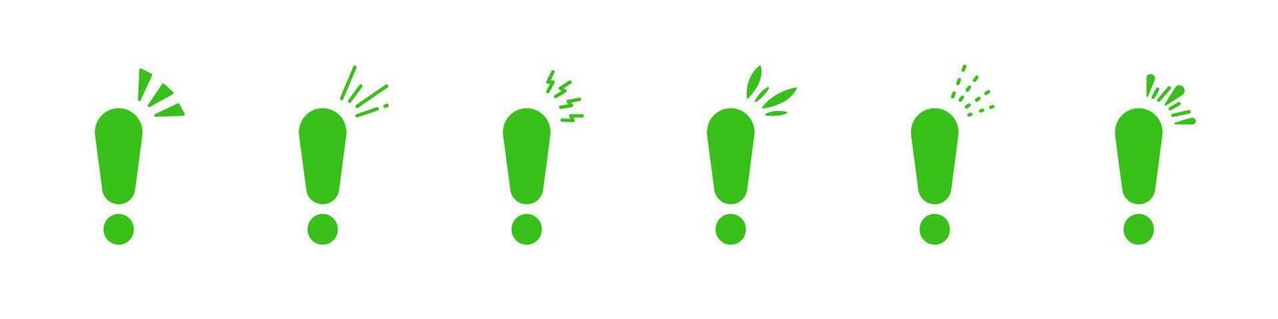 Green Exclamation Mark Variations Solid Icon Set. Alert, Attention, And Notification Symbols Silhouette Collection. Emphasizing Importance And Urgency. Isolated Illustration vector