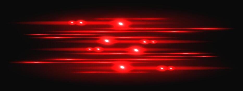 rojo neón láser con ligero haz llamarada y velocidad tira resplandor para tecnología antecedentes. brillante digital energía rayo con brillar efecto en negro espacio. resumen transparente horizontal línea vector