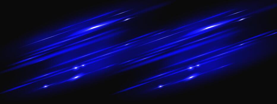 neón láser azul con ligero haz y horizontal línea para digital antecedentes. brillante racha con brillar llamarada resplandor para velocidad efecto en negro oscuro espacio. resumen rayo movimiento dinámica cubrir vector