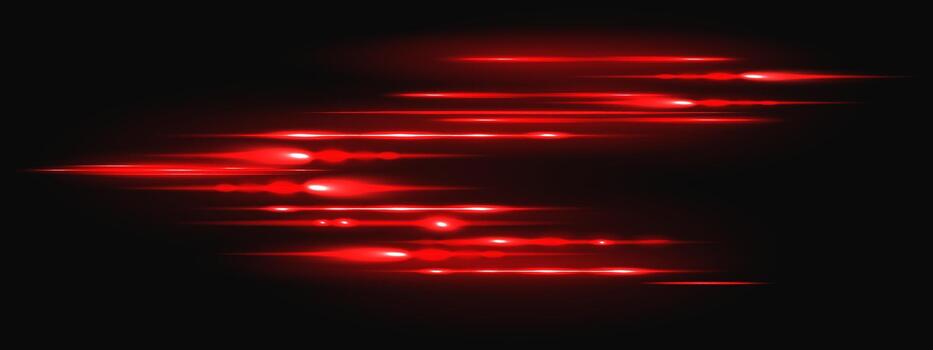 neón láser con rojo ligero haz llamarada y brillante velocidad bar para tecnología antecedentes. brillante energía rayo con digital brillar efecto en negro espacio. resumen horizontal línea transparente vector