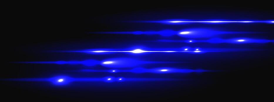 láser haz con azul neón ligero y brillante horizontal llamarada para casino antecedentes. racha línea efecto con brillar resplandor velocidad tira para negro oscuro espacio. resumen magia movimiento tira aislado vector