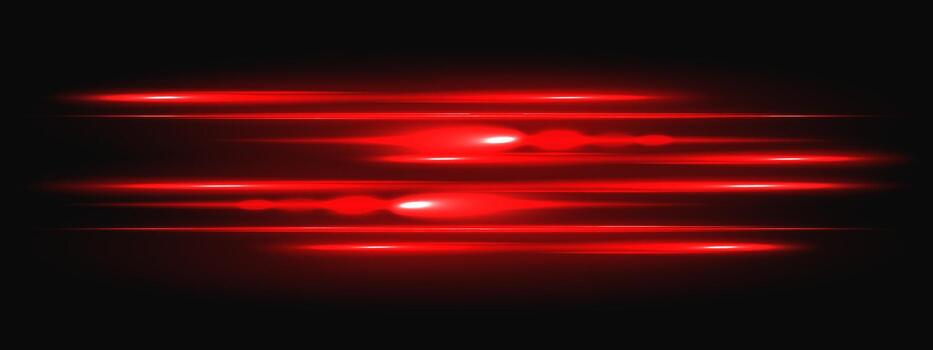 ligero láser rojo con neón haz y brillante llamarada para tecnología antecedentes. brillante velocidad energía rayo con digital brillar efecto en oscuro espacio. resumen horizontal línea aislado cubrir vector