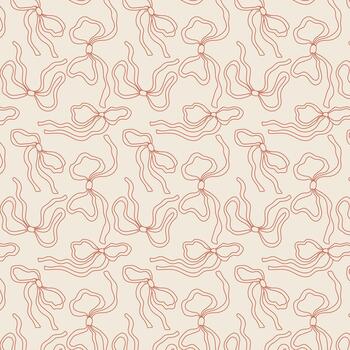 Seamless pattern with flowing ribbon line art on a warm beige background. Elegant minimal design for packaging, fabric, wallpaper and modern decorative projects. vector