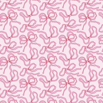 Playful seamless pattern with dynamic ribbon outline on a soft pink background. Trendy girly decorative design for stationery, wrapping, textile and surface prints. vector