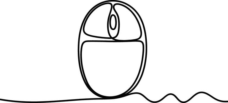 minimalista continuo línea dibujo de un computadora ratón con un ondulado cable en un blanco antecedentes vector