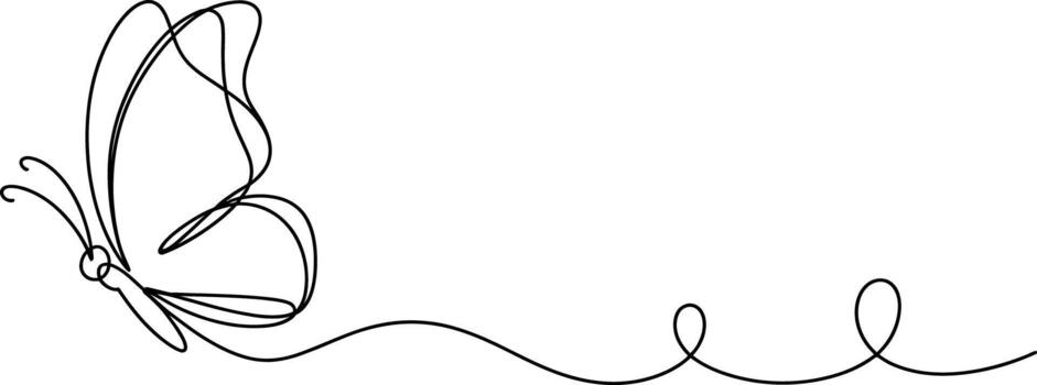 elegante soltero línea dibujo de un mariposa con un fluido caprichoso cola en un blanco antecedentes vector