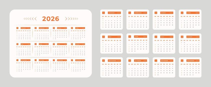 2026 Calendar Planner Templates Set with Minimal Design for Print and Digital Use vector