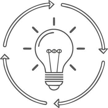 creativo idea innovación lazo con bombilla y circular flechas representando continuo mejora vector