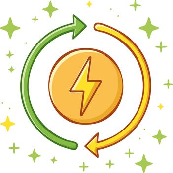 Renewable energy cycle icon with lightning bolt in circular arrows representing sustainable power generation vector