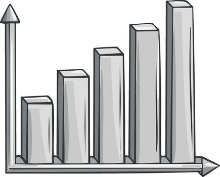 Cartoon bar graph with ascending columns and upward arrow symbolizing business growth and statistics vector