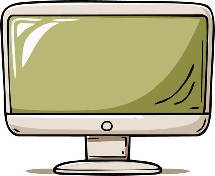 Retro Computer Monitor Illustration Hand-Drawn Device with a Light Green Screen for Vintage Design Projects vector