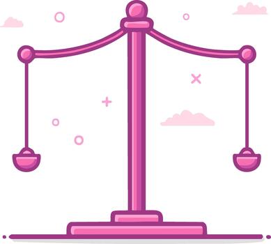 Pink Balance Scale Illustration with Abstract Shapes and Clouds vector