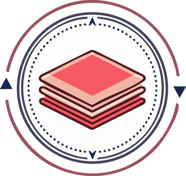 Stylized graphic layers icon with circular elements in pink and blue tones, stacked shapes, creative design vector