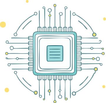 Stylized illustration of a computer processor chip with connecting lines and dots vector