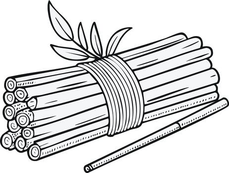 Bunch of cinnamon sticks tied with string and a single stick on a white background illustration vector