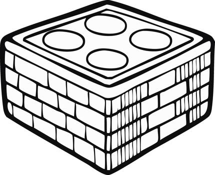 Illustrated generic toy block with textured sides and four connector studs in clean outline art vector