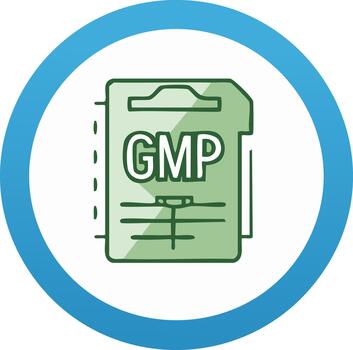 Green GMP File in a Blue Gradient Circle Good Manufacturing Practices Graphic vector
