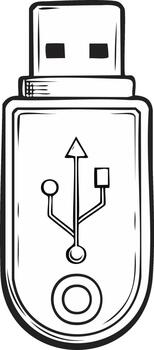Digital Data Flash Drive Outline Drawing Simple Connectivity Technology Device Sketch vector
