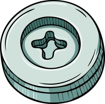 Close Up of a Cartoon Style Machine Screw Top with Cross Pattern on a White Background vector