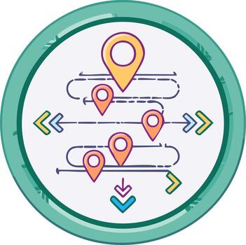 Route planning with pointers and direction arrows in circle frame icon vector