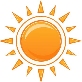 Bright orange sun with sharp triangle rays spreading out on a white background graphic sun vector