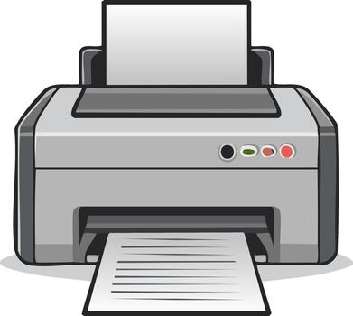 illustration of a modern office printer, printing document with paper output vector