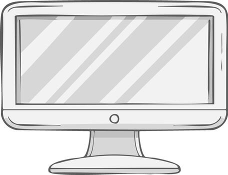 Simple cartoon drawing of a modern computer monitor with a grey screen vector