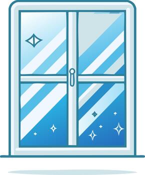 dibujos animados ilustración de ventanas con destellos, limpiar ventanas, casa ventana, espumoso limpiar vector