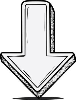 Drawn downward pointing arrow for directions guidance navigation or decision making graphic element illustration vector