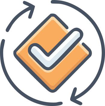Process validation and continuous quality control icon with checkmark and refresh arrow vector