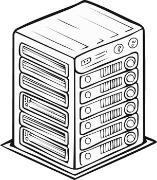 línea Arte ilustración de un datos servidor estante unidad para informática y red infraestructura vector