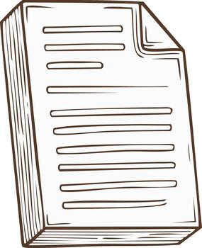 Line art illustration of a stack of paper documents or paperwork with folded corner vector
