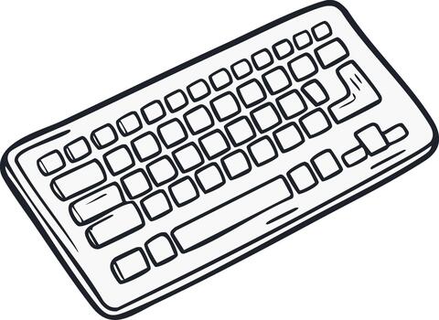 Simple hand drawn illustration of a computer keyboard in black outline vector