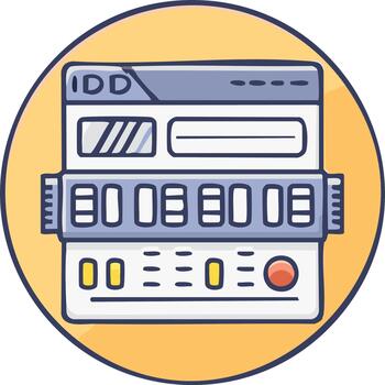 Doodle style interface illustration with window, elements and button on yellow backdrop vector