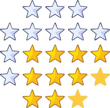 Graded Five Row Star Rating System Representing Customer Review Feedback Scores Satisfaction Levels vector