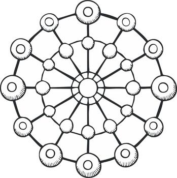 Intricate Network Sketch Depicting Interconnected Nodes, Abstract Hand Drawn Illustration vector