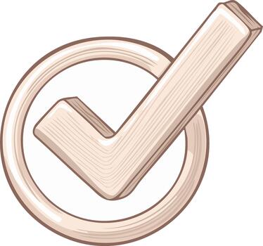 3D Check Mark Inside Circle Illustration with Light Wood Texture and Subtle Shadow vector