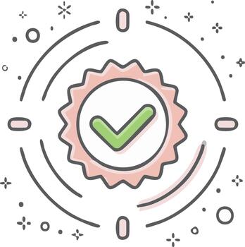 Check mark in a round badge with embellishments in a minimal modern art style vector