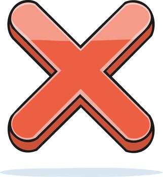 Cartoon Style Red Cross Mark Symbol, Negative Choice, Error or Delete Icon, Graphic Illustration vector