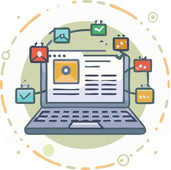 Digital Workflow and Process Management with Laptop Connection vector