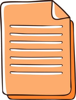 Hand Drawn Orange Paper Document Stack with Text Lines and Curled Page Corner Illustration vector