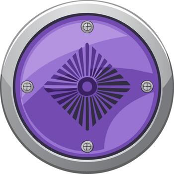 Purple Metal Shield with Radial Pattern, Rivets, Shiny Surface, and Circular Design for Graphic Resources vector