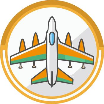 Multi-engine military jet aircraft icon in a circular badge top view vector