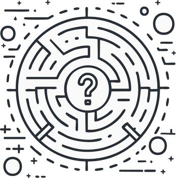 circular laberinto con pregunta marca problema resolviendo y hallazgo soluciones concepto vector