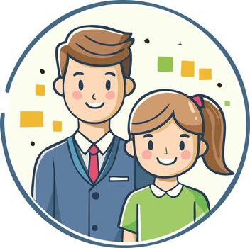 Animated father and daughter illustration with playful design elements and cheerful expressions, evoking family warmth and connection vector