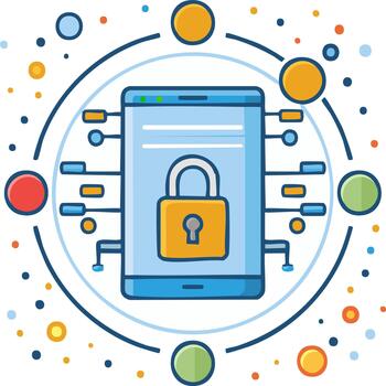 Digital Security and Data Protection Icon Featuring a Smartphone with a Padlock Symbol and Network Connections vector
