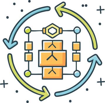 circular flujo de trabajo proceso diagrama con interconectado resumen sistema elementos y continuo fluir vector