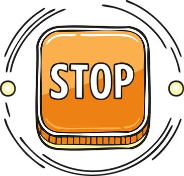 Orange stop button doodle for game UI alert or emergency halt vector